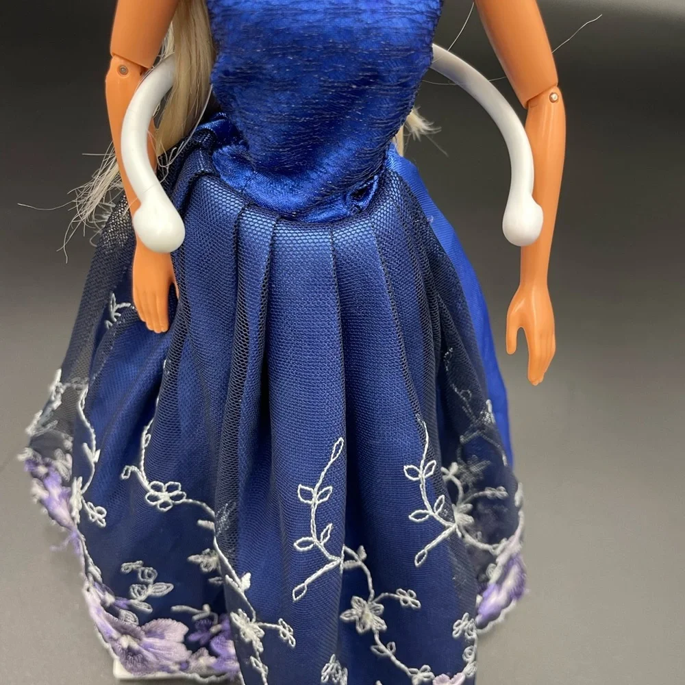 Blue Barbie Embroidered Floral Dress